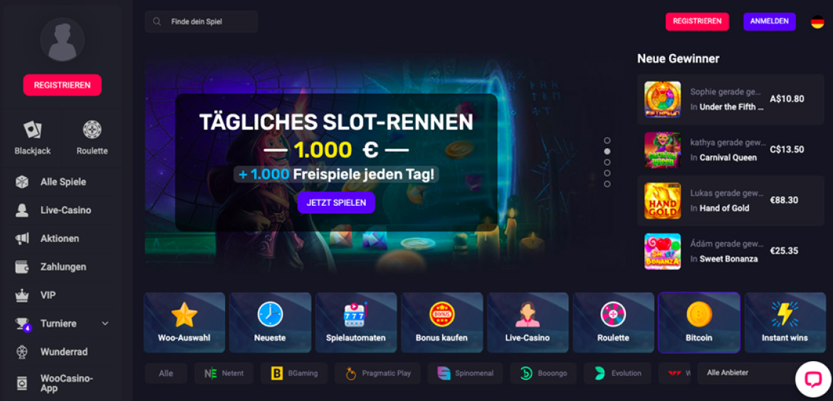 Woo Casino Gratisdrehungen-Angebote