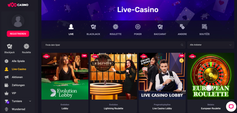 Live Spiele im Woo Casino