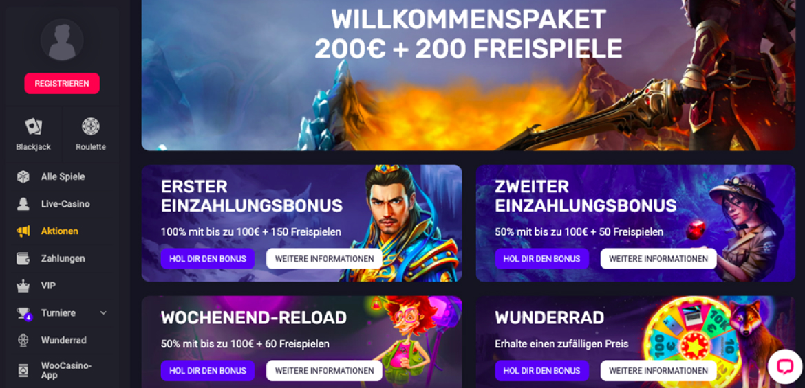Boni und Aktionen im Woo Casino